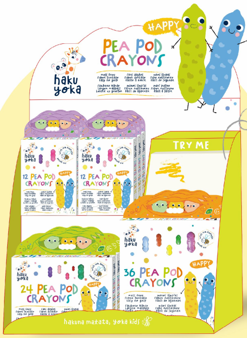 YKD233126 Happy Pea Pod Crayons assorted TRY ME display 14 pcs