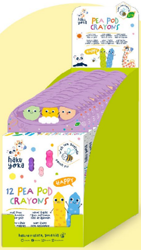 YKD233132 12 Pastel Colours Happy Pea Pod Crayons Display -  totally 12 pcs